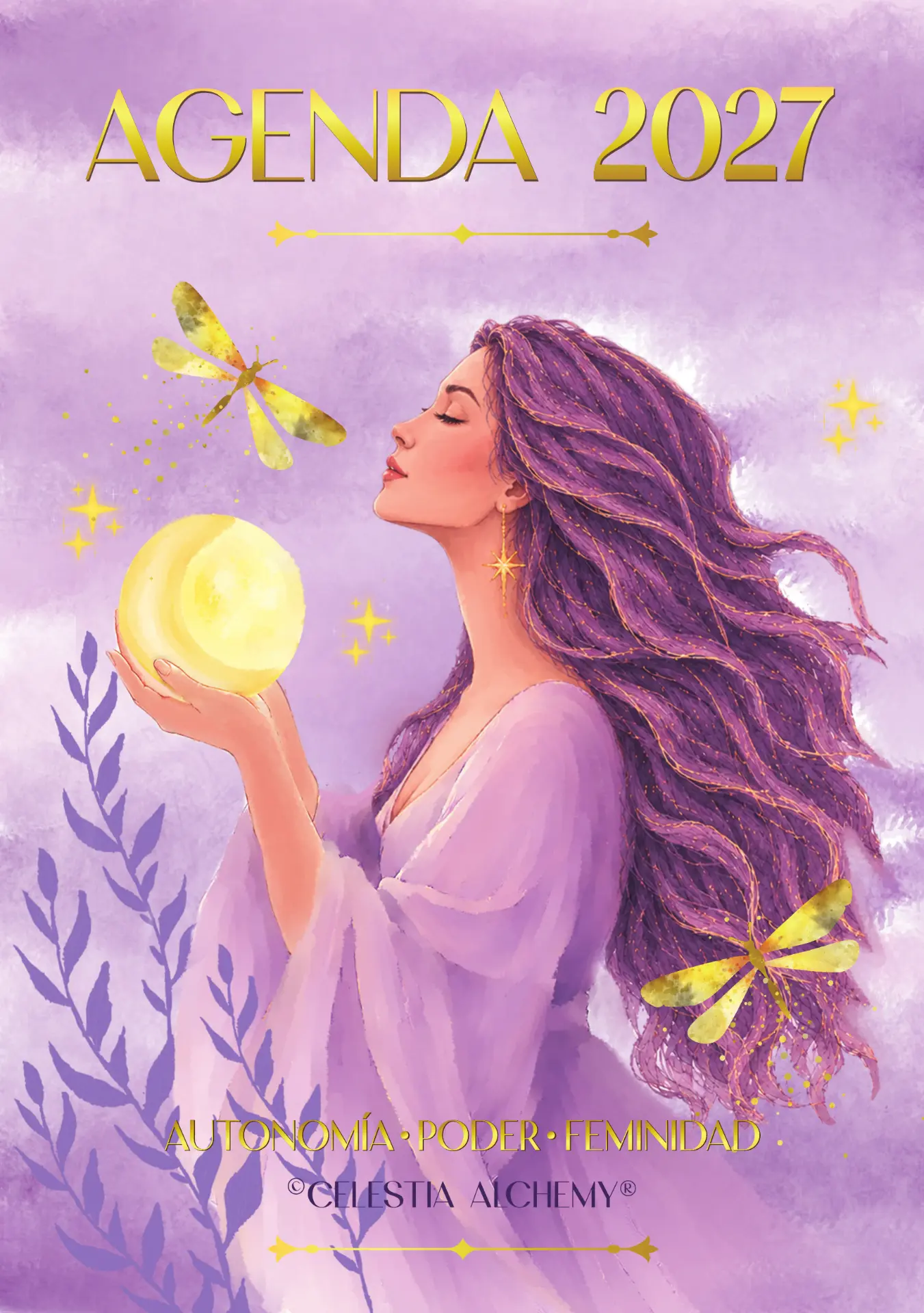 Portada de la Agenda Celestia Alchemy 2027, tapa dura con detalles dorados